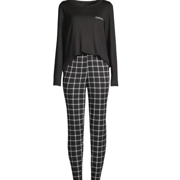 Calvin Klein Women's Brushed Jersey Long Sleeve Shirt + Jogger Pants Set - Picture 3 of 7